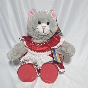 Build A Bear Gray Kitty Plush‎ W/ Mrs Claus Christmas Dress Sparkly Shoes